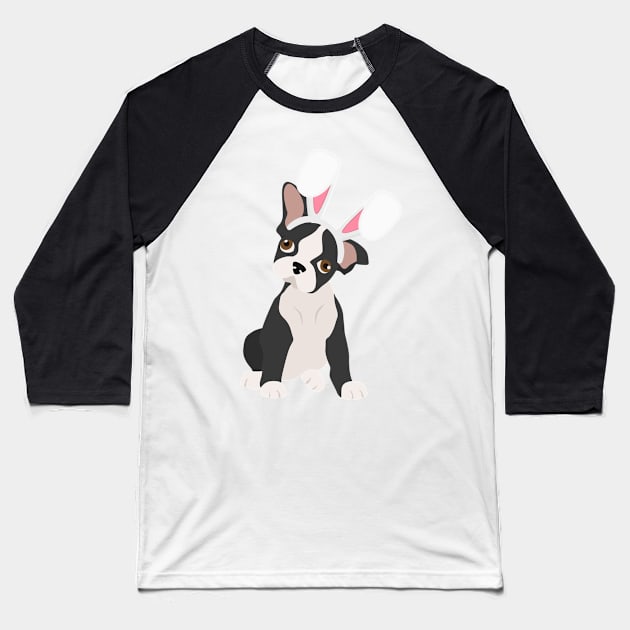 bunny Boston terrier Baseball T-Shirt by Kristalclick 